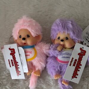 Monchhichi Pink and Purple Plush Keychains (i think fakes)